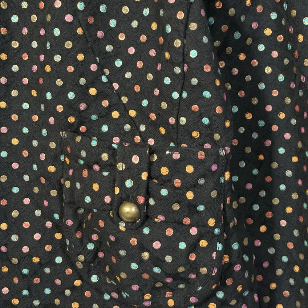 Polka Dot Jacket Black Cotton Vintage Keren Hart Medium Jewel Tone Pockets